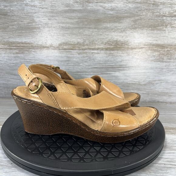 Born Woman’s Ashley Brown Leather Wedge Sandals Size 8 - Picture 3 of 10